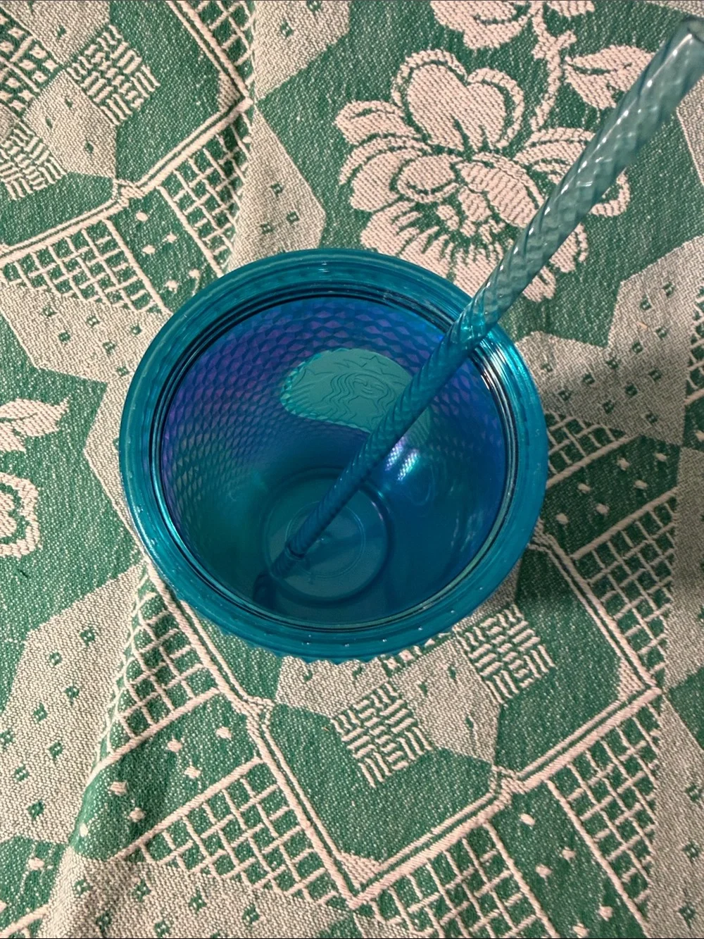 16 oz Starbucks Blue Teal Ombré Studded Cold Cup with Straw